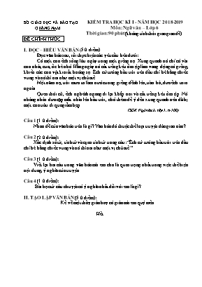 Đề kiểm tra học kỳ I môn Ngữ văn Lớp 6 - Năm học 2018-2019 - Sở giáo dục và đào tạo Quảng Nam